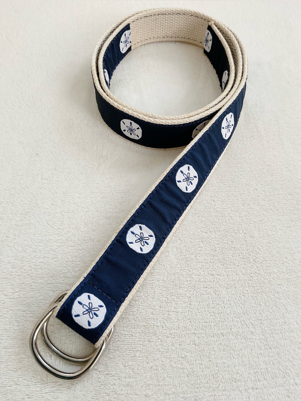 Eliza B. Navy Sand Dollar D-Ring Canvas Belt Size M Made in USA